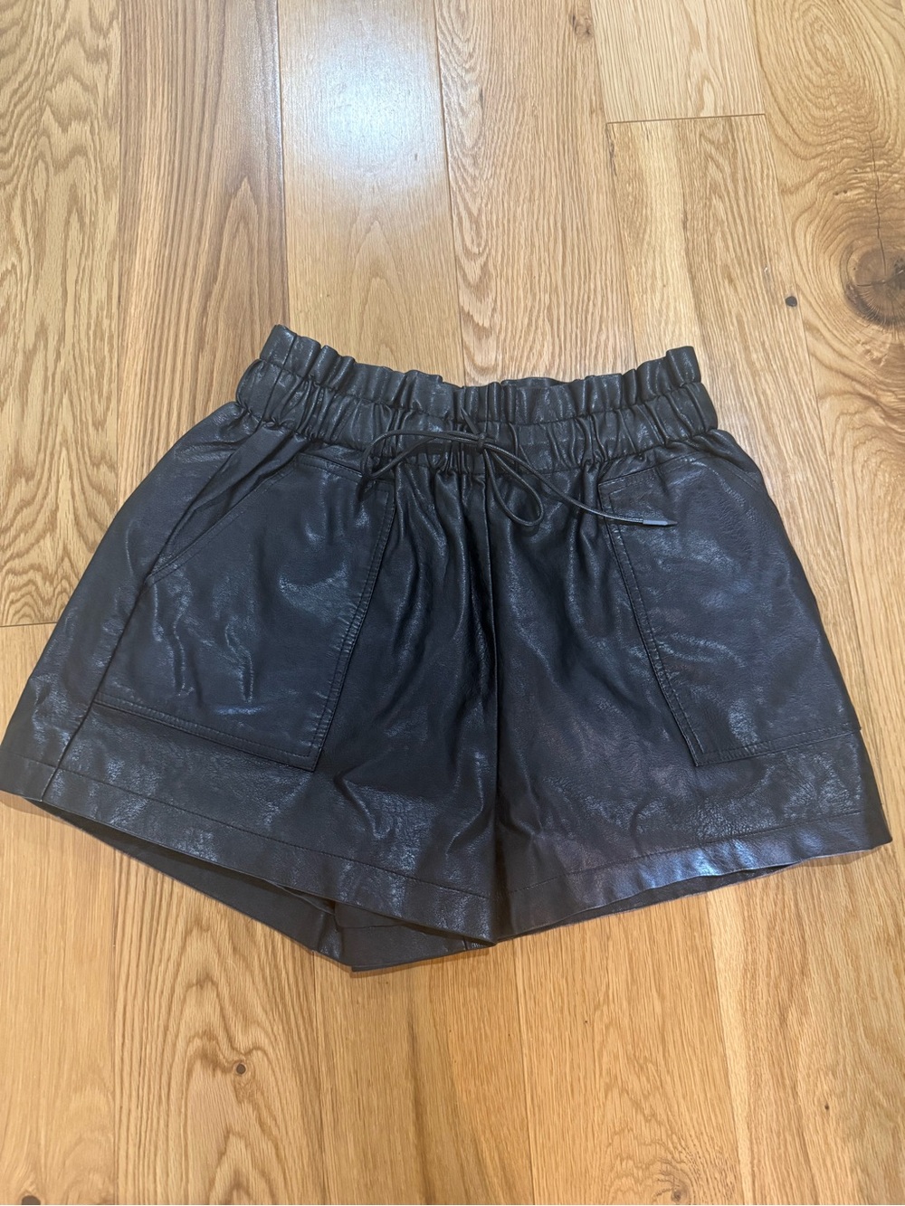 Black Faux Leather High-Waist Drawstring Shorts